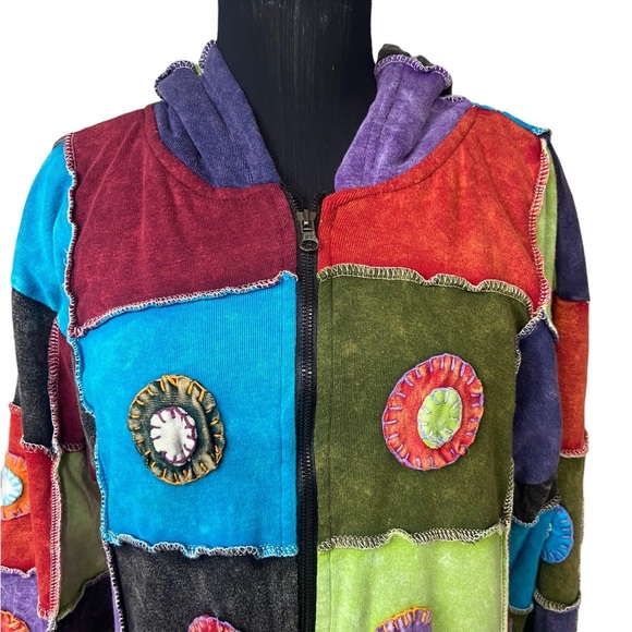 KPC Patchwork Colorful Boho Jacket With Hood - Picture 8 of 16